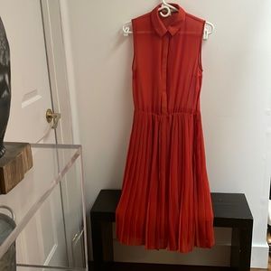 Sheer Persimmon Dress with Pleats